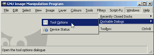 tool options dialogue