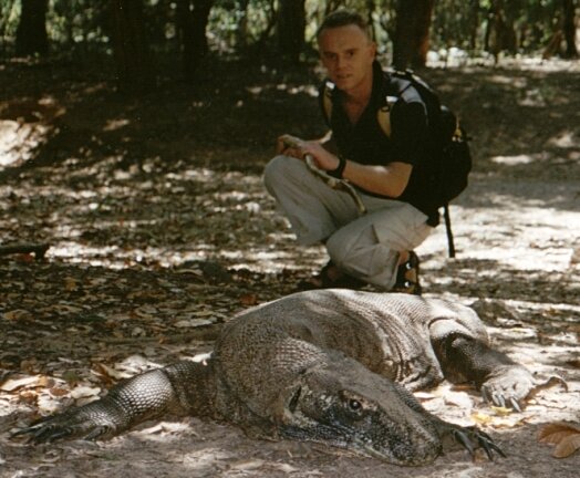 Martin taking on the Komodo Dragon